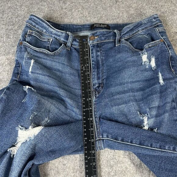 Judy Blue Jeans Womens 15/32 Straight Leg Distressed Medium Wash Denim Stretch - Picture 3 of 10